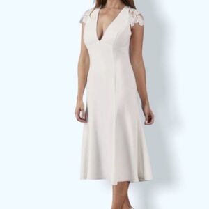 AMSALE Arcady Lace Crepe Wedding Midi Backless Little White Dress Size 2 New